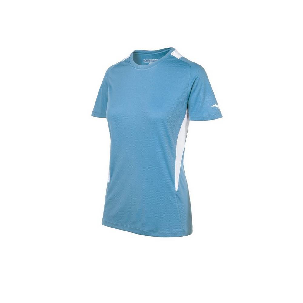 Camisas Mizuno Softball Crew Neck - Mulher - Luz Azuis/Branco - CBOXQ4819